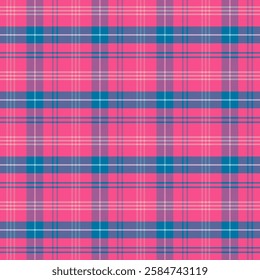 Plaid with twill weave repeat pattern.Checkered tartan gingham seamless pattern in pink and blue.Geometric graphic vector illustration background design for fabric and prints.
