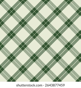 Plaid with twill weave repeat pattern.Checkered tartan gingham seamless pattern in green and beige.Geometric graphic vector illustration background design for fabric and prints.