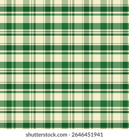 Plaid with twill weave repeat pattern.Checkered tartan gingham seamless pattern in green and beige.Geometric graphic vector illustration background design for fabric and prints.