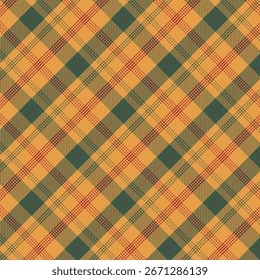 Plaid with twill weave repeat pattern.Checkered tartan seamless pattern in yellow green red.Gingham geometric graphic vector illustration background design for fabric and prints.