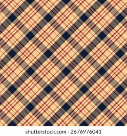 Plaid with twill weave repeat pattern.Checkered tartan gingham seamless pattern in blue red cream.Geometric graphic vector illustration background design for fabric and prints.