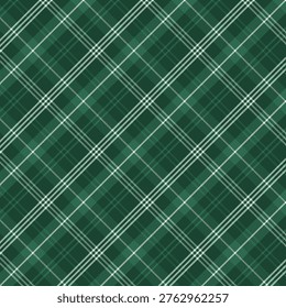 Plaid with twill weave repeat pattern.Checkered tartan seamless pattern in green.Geometric graphic vector illustration background design for fabric and print.