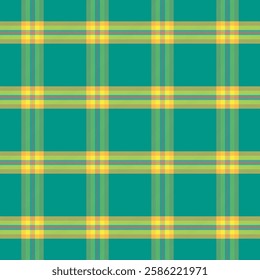 Plaid with twill weave repeat pattern.Colorful checkered tartan gingham seamless pattern in green yellow orange.Geometric graphic vector illustration background design for fabric and prints.