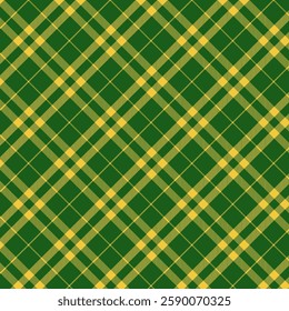 Plaid with twill weave repeat pattern.Colorful gingham seamless pattern in green and yellow.Checkered tartan Geometric graphic vector illustration background design for fabric and prints.