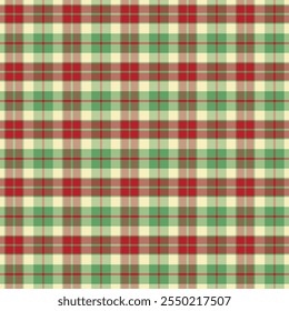 Plaid with twill weave repeat pattern.Gingham seamless pattern in green and red.Checkered tartan Geometric graphic vector illustration background design for fabric and print.