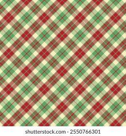 Plaid with twill weave repeat pattern.Gingham seamless pattern in green and red.Checkered tartan Geometric graphic vector illustration background design for fabric and print.