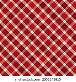 Plaid with twill weave repeat pattern.Gingham seamless pattern in red and white.Checkered tartan Geometric graphic vector illustration background design for fabric and print.