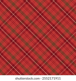 Plaid with twill weave repeat pattern.Gingham seamless pattern in red green beige.Checkered tartan Geometric graphic vector illustration background design for fabric and prints.