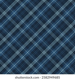 Plaid with twill weave repeat pattern.Gingham seamless pattern in blue.Checkered tartan Geometric graphic vector illustration background design for fabric and print.