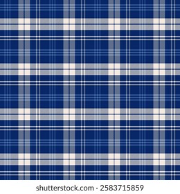 Plaid with twill weave repeat pattern.Gingham seamless pattern in blue and white.Checkered tartan Geometric graphic vector illustration background design for fabric and print.
