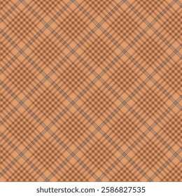 Plaid with twill weave repeat pattern.Gingham seamless pattern in brown.Checkered tartan Geometric graphic vector illustration background design for fabric and print.