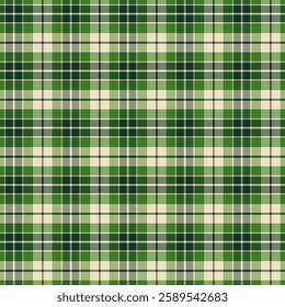 Plaid with twill weave repeat pattern.Gingham seamless pattern in green and beige.Checkered tartan Geometric graphic vector illustration background design for fabric and prints.