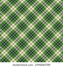 Plaid with twill weave repeat pattern.Gingham seamless pattern in green and beige.Checkered tartan Geometric graphic vector illustration background design for fabric and prints.