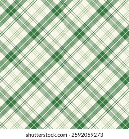 Plaid with twill weave repeat pattern.Gingham seamless pattern in green and beige.Checkered tartan Geometric graphic vector illustration background design for fabric and prints.