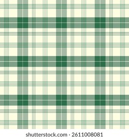 Plaid with twill weave repeat pattern.Gingham checkered tartan seamless pattern in green and beige.Graphic vector illustration background design for fabric and prints.