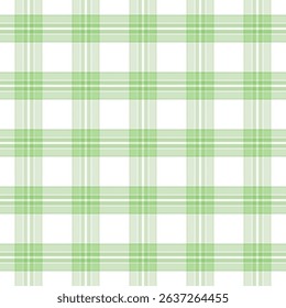 Plaid with twill weave repeat pattern.Gingham seamless pattern in green and white.Checkered tartan vector illustration background design for fabric and prints.