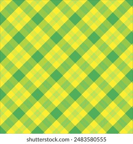 Plaid with twill weave seamless pattern in green and yellow.Colorful tartan check repeat pattern.Vector illustration geometric background for fabric and paper.