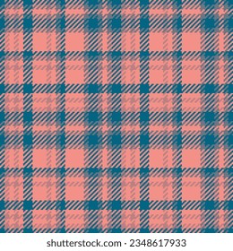 Plaid vector background of check fabric seamless with a textile texture pattern tartan in red and cyan colors.