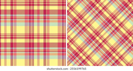 Plaid vector background of seamless fabric textile with a pattern check texture tartan. Set in rainbow colors for oilcloth tablecloth designs.