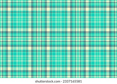 Plaid vector background of seamless textile check with a fabric tartan texture pattern in teal and lemon chiffon colors.