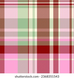 Plaid vector check of tartan background fabric with a seamless texture pattern textile in pink and dark red colors.