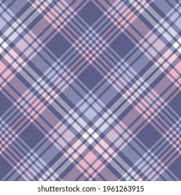 Plaid vector in pink and lilac for scarf print. Large seamless tartan check pattern for flannel shirt, poncho, blanket, duvet cover, tablecloth, other modern spring summer fashion textile design.