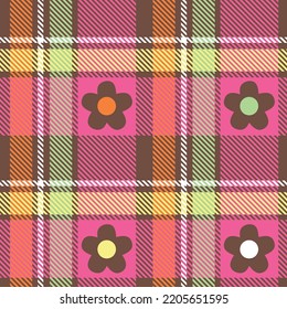 Plaid Vector Seamless Pattern with Flower Power