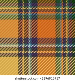 Plaid vector texture of background tartan fabric with a seamless textile check pattern in amber and orange colors.