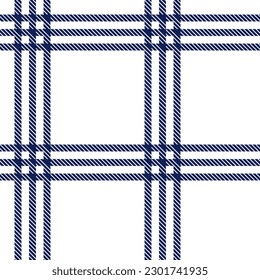 Plaid white, navy blue repeat pattern. Thin line tartan seamless pattern. Great for fabric, scarf, flannel, shirt, skirt, dress, other clothing, tablecloth, textile, wrapping paper and more.