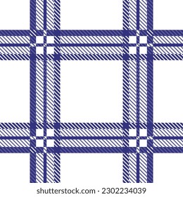 Plaid white, navy blue repeat pattern. Line tartan seamless pattern. Great for fabric, scarf, flannel, shirt, skirt, dress, other clothing, tablecloth, textile, wrapping paper and more.