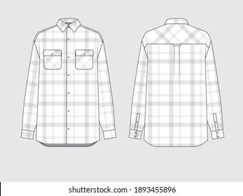 plaid work shirt, front and back, drawing flat sketches with vector illustration by sweettears