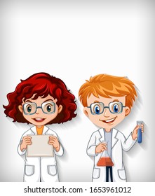 Plain background with boy and girl in science gown illustration