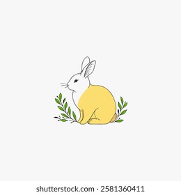 Plain background with cute cartoon rabbit illustration, ideal for t-shirt, decoration, and product design.