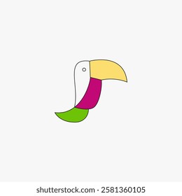 Plain background with expressive toucan bird illustration, cute design for kids content and social media.