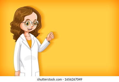 Plain background with female doctor in white gown illustration