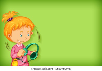 Fondo simple con la chica utilizando ilustración de auriculares
