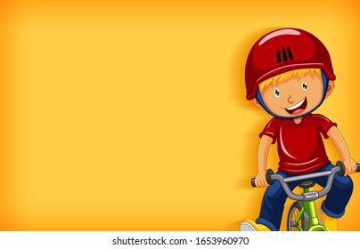 Plain background with happy boy riding bicycle illustration