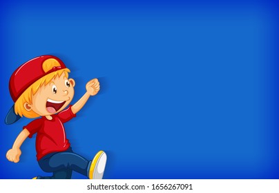 Plain background with happy boy walking illustration