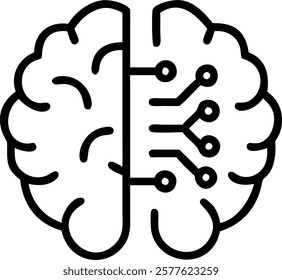 Plain background with human brain and circuit board merging concept as An image depicting a human brain seamlessly merging with a circuit board on a plain background. This visual s