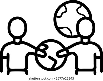 Plain background with human and robot holding a globe concept as An image of a human and a robot jointly holding a globe on a plain background symbolizing global collaboration and