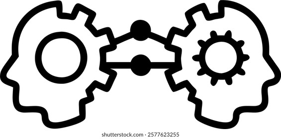 Plain background with human and robotic gears interlocking concept as An image of interlocking gears half human designed and half robotic on a plain background. This visual represe