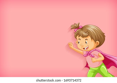 Plain background with little girl playing hero illustration