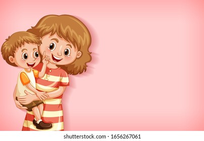 Plain background with mother and son smiling illustration