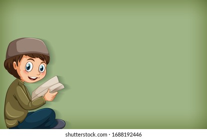 Plain background with muslim boy reading book illustration