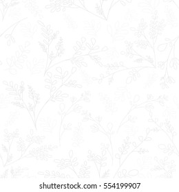 Plain background with small plants and flowers. Floral ornament in the style of the sketch lines Vector seamless background scrapbooking idea Shabby Chic