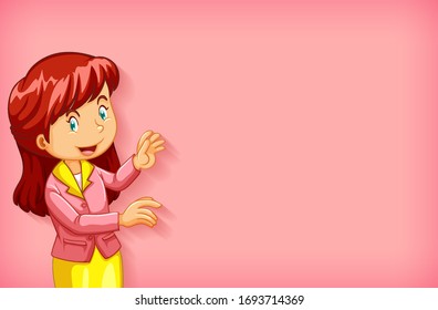 Plain background with woman in pink jacket illustration