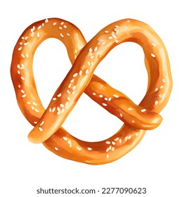 Plain Baked Pretzel Pastry Detailed Hand Drawn Illustration Painting