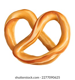 Plain Baked Pretzel Pastry Detailed Hand Drawn Illustration Painting