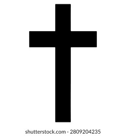 A plain black cross symbol representing Christianity, faith, spirituality, religion, and religious practices, isolated on a white background.
