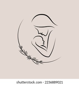 Plain black line art Breastfeeding Plotter. Of a nursing or breastfeeding mom, Silhouette Mum Template Line Art Lady Baby 
